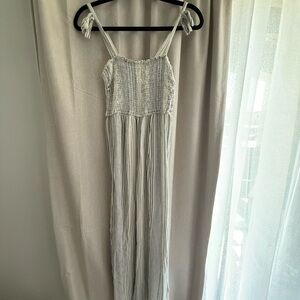Chic Cream Jumpsuit with Smocked Bodice
